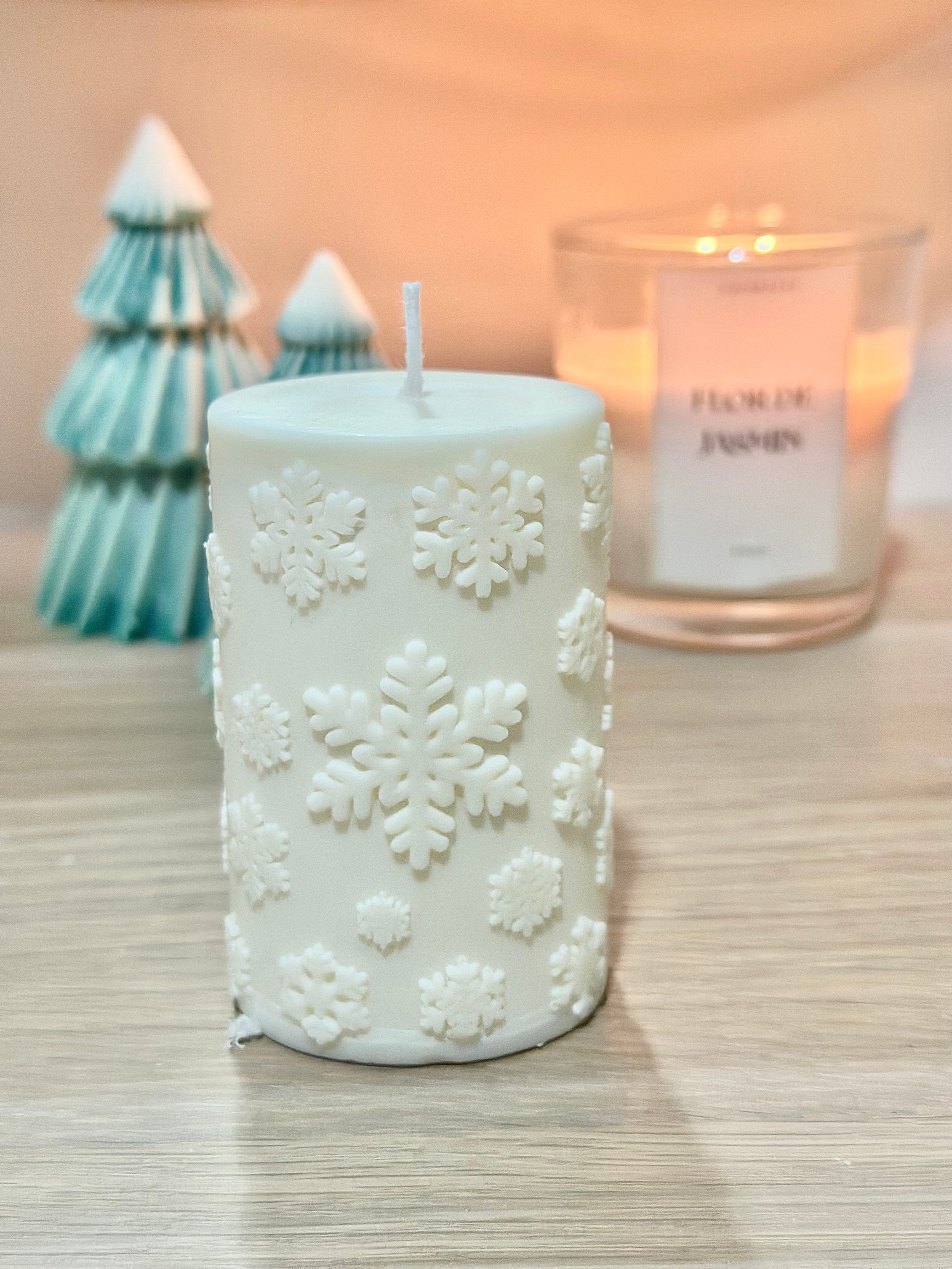Vela decorativa flocos de neve